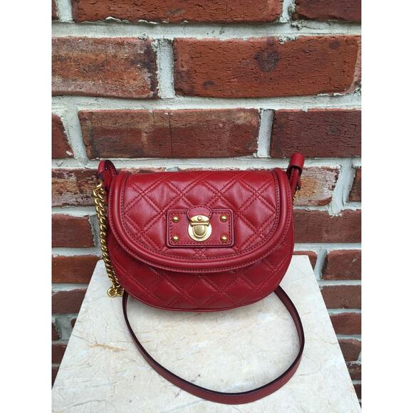 MARC JACOBS Red Quilted Leather Gold Crossbody Bag Shoulder Handbag - Picture 1 of 12